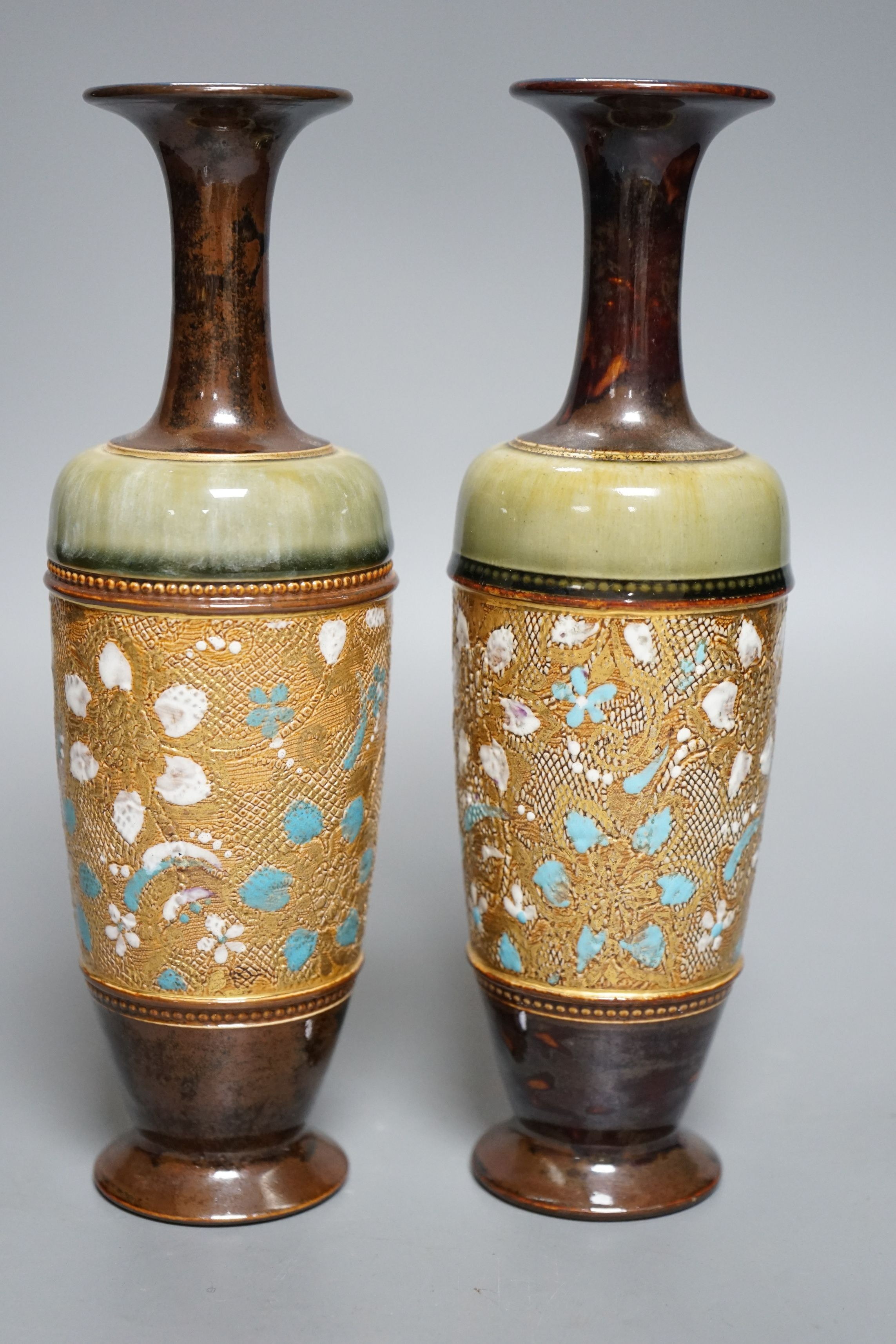 Three Whitefriars 'Coffin' vases, various colours, each 18cm high